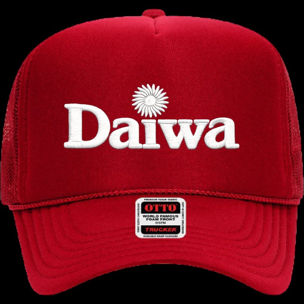 Solid Red Daiwa Otto Foam Trucker Mesh Snap Back Hat Cap